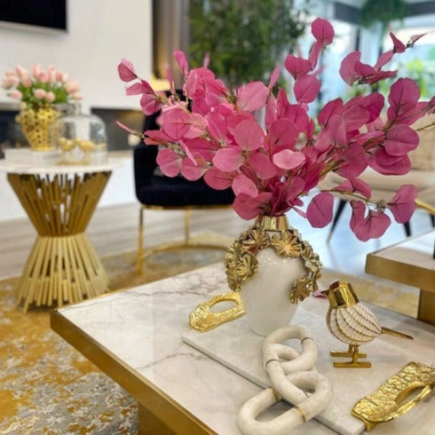 Gold Cascading Floral and White Vase (6954338320521)
