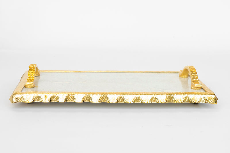 Marble Decorative Tray with Gold Floral Handles